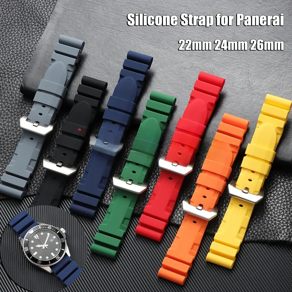 22mm 24mm 26mm Gummi-Uhrenarmband für Panerai Silikonarmband für SUBMERSIBLE PAM441/351/111 Uhrenband Armband Weiche Sportbänder
