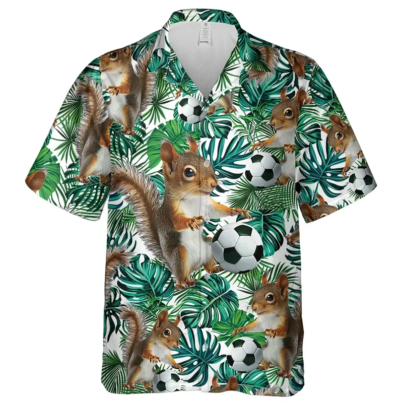 

Hawaiian Cute Squirrel Graphic Beach 3D Shirt Animal Shirts For Men Casual Cartoon Animal Blouses Funny Kawaii Short Sleeve Tops