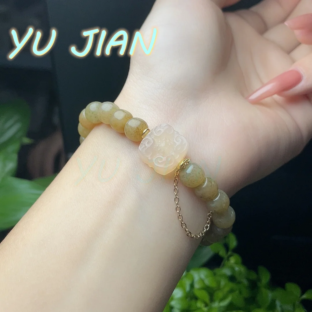 New Very Rare Delicate Natural Honey Color Hetian Jade Round Bead DIY Handmank Original Bracelet Bangle Handring Fine Jewelry