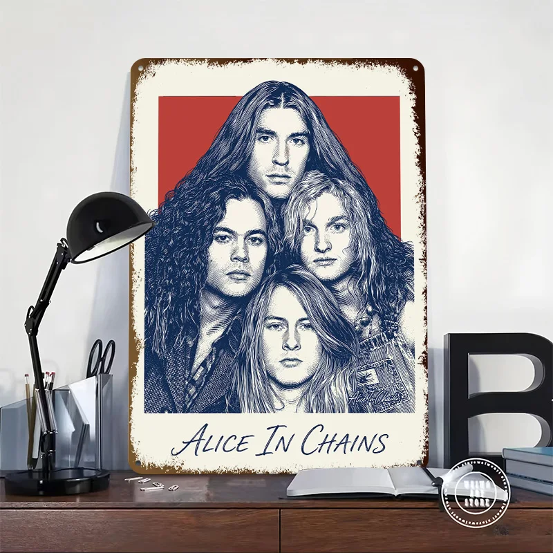 Alice In Chains Band Portrait 3D Texture Printed Poster Custom Vintage Metal Tin Plate Sign for Wall Art Luxury Decoration Home