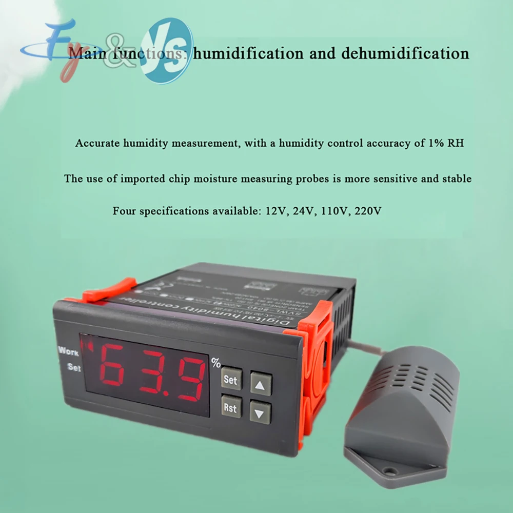 YS SVWL-8040 Digital Thermostat Humidity Controller Thermometer Hygrometer for Incubator with Temperature Sensor Probe&Cable