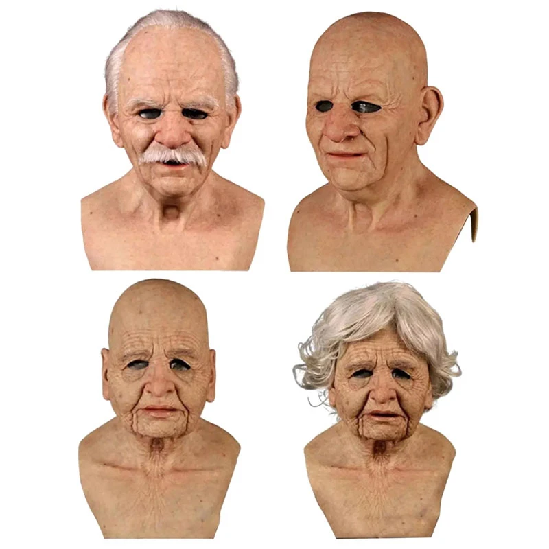 Halloween Maskes Elderly Woman Man Wrinkle Full Head Mask Grandpa/Grandma Face Mask Devil Novelty Supplies Party Cosplay Props view 5