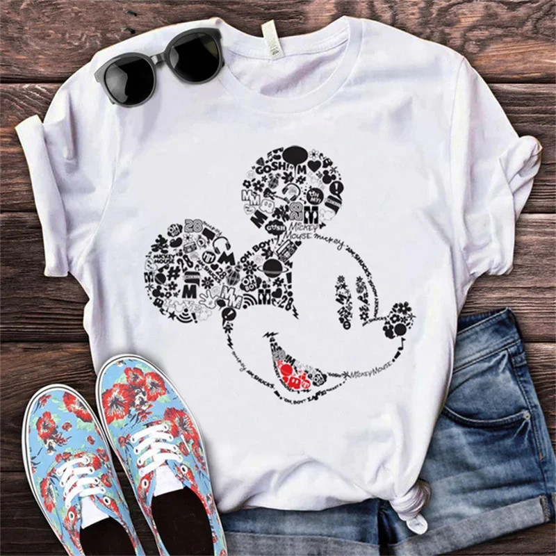 Mickey Mouse Disney Print T-shirt Women Harajuku Aesthetic Streetwear Short Sleeve T Shirt Summer Fashion Female Clothing Tops