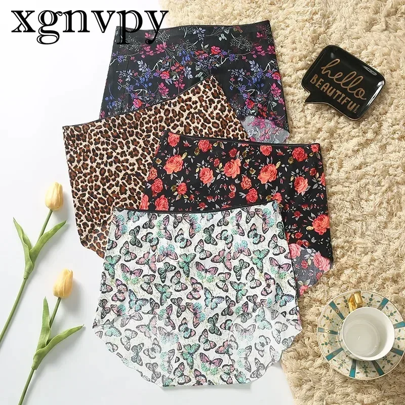 xgnvpy2pcs Printed Seamless High-waist Panties Women\'s Ice Silk Hip Lift Summer Thin Leopard Print Briefs Fashionable Breathable