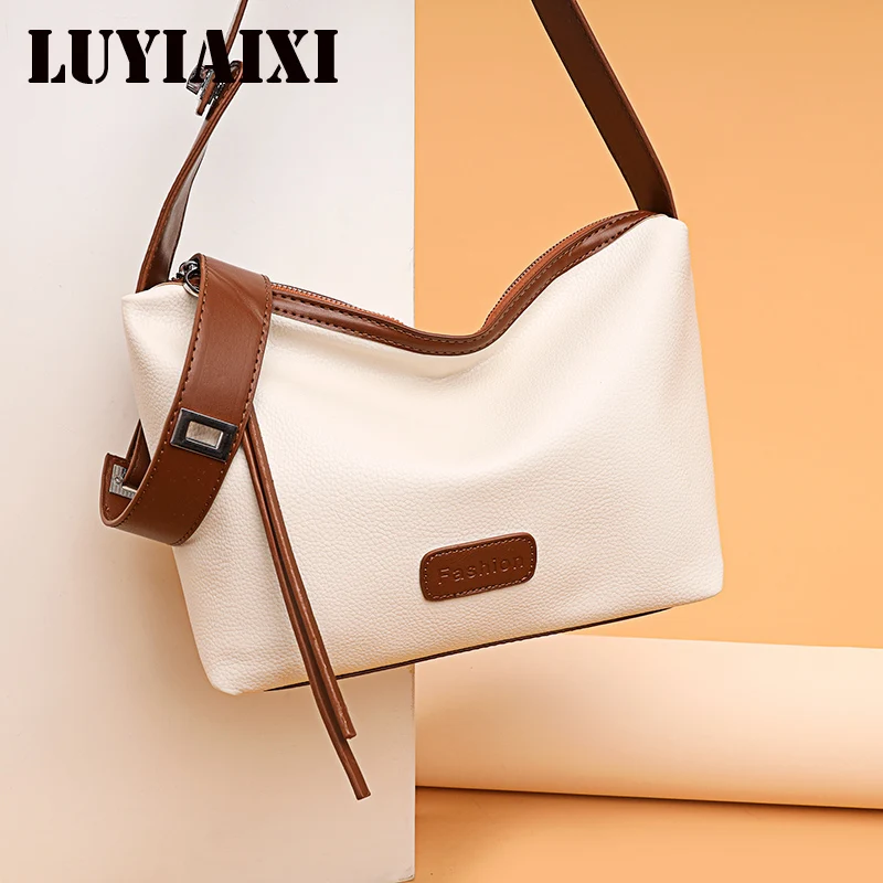 

Сумки большой вместимости в стиле ретро, простая сумка через плечо для отдыха, высококачественная однотонная сумка через плечо из искусственной кожи для женщин