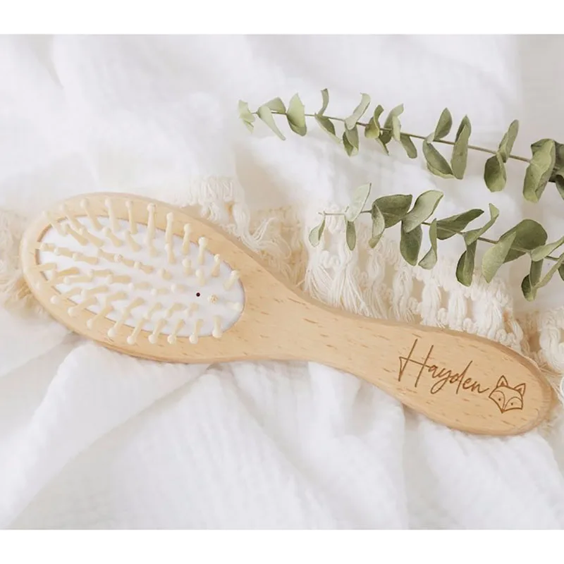 Personalized Baby Hair Brush Set for Newborn Custom Wooden Brush Baby Comb Baby Shower Decorations Engraved Baby HairBrush