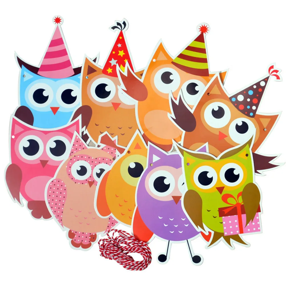 

2pcs Owl Banner Kids Children Bunting Decorations Party DIY Supplies Animal Print Hanging Wall Baby Room