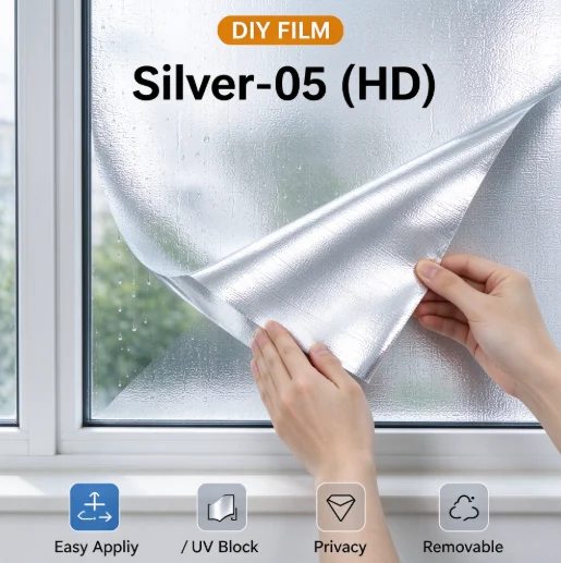 Silver 05 HD One Way Vision PET Glass Tint Roll Heat Insulation UV Protection Privacy Window Film DIY Install Home Office Car
