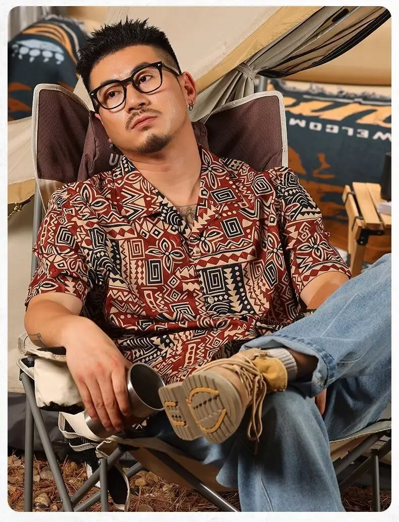 Top de manga corta de verano Vintage para hombre, camisa floral con cuello cubano, informal, suelta, estilo japonés, retro, Hawaiano, para playa