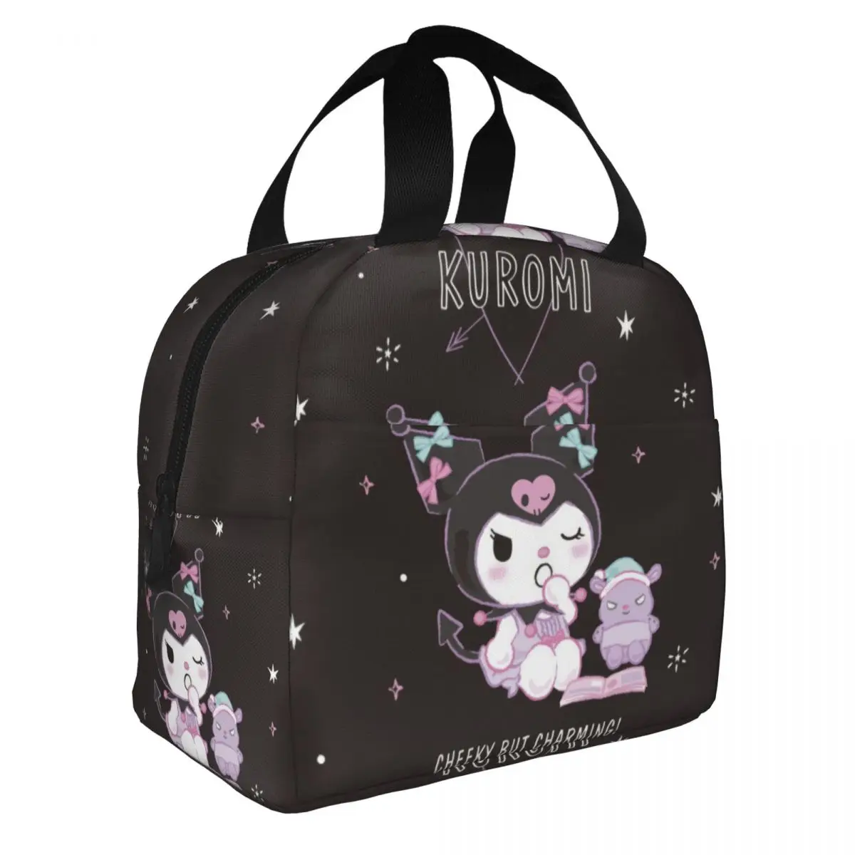 

Изолированная сумка для обеда с рисунком Kawaii Kuromi, термосумка, контейнер для еды, большая сумка-тоут, ланч-бокс, сумка-бенто, офисная дорожная сумка