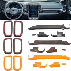 Fit for Ford Ranger Everest 2023 2024 2025 Dashboard Panel Instrument Trim Covers Carbon Fiber Peach Wood Stickers Accessories