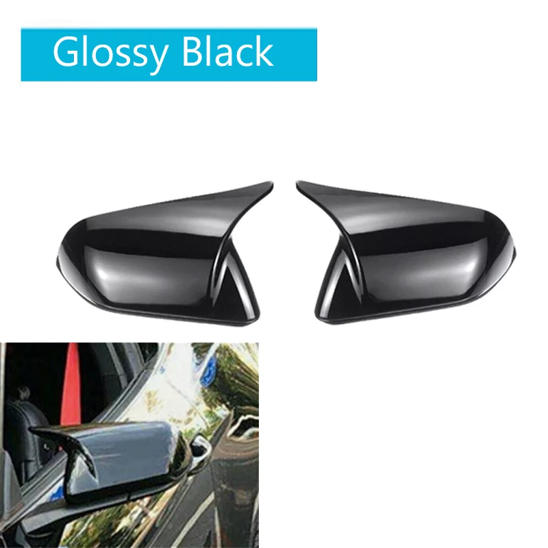 

1 Pair Side Mirror Covers for Ford Mustang 2015-2022 Horn Style ABS Plastic Glossy Black Car Exterior Accessories