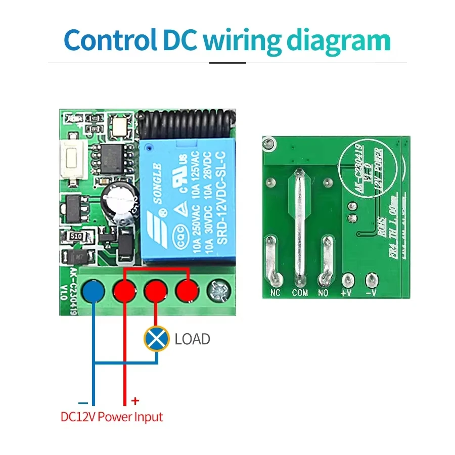 DC 12V 1CH RF Relay Receiver (433MHz) + 2CH Transmitter - Wireless Switch for Door Locks & Electromagnetic Control