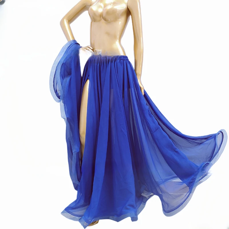 Nowe spódnice do tańca brzucha 2025, seksowne orientalne spódnice do tańca brzucha, długa spódnica z rozcięciem z obu stron, kostium dla dziewcząt, strój do występów lub treningu.