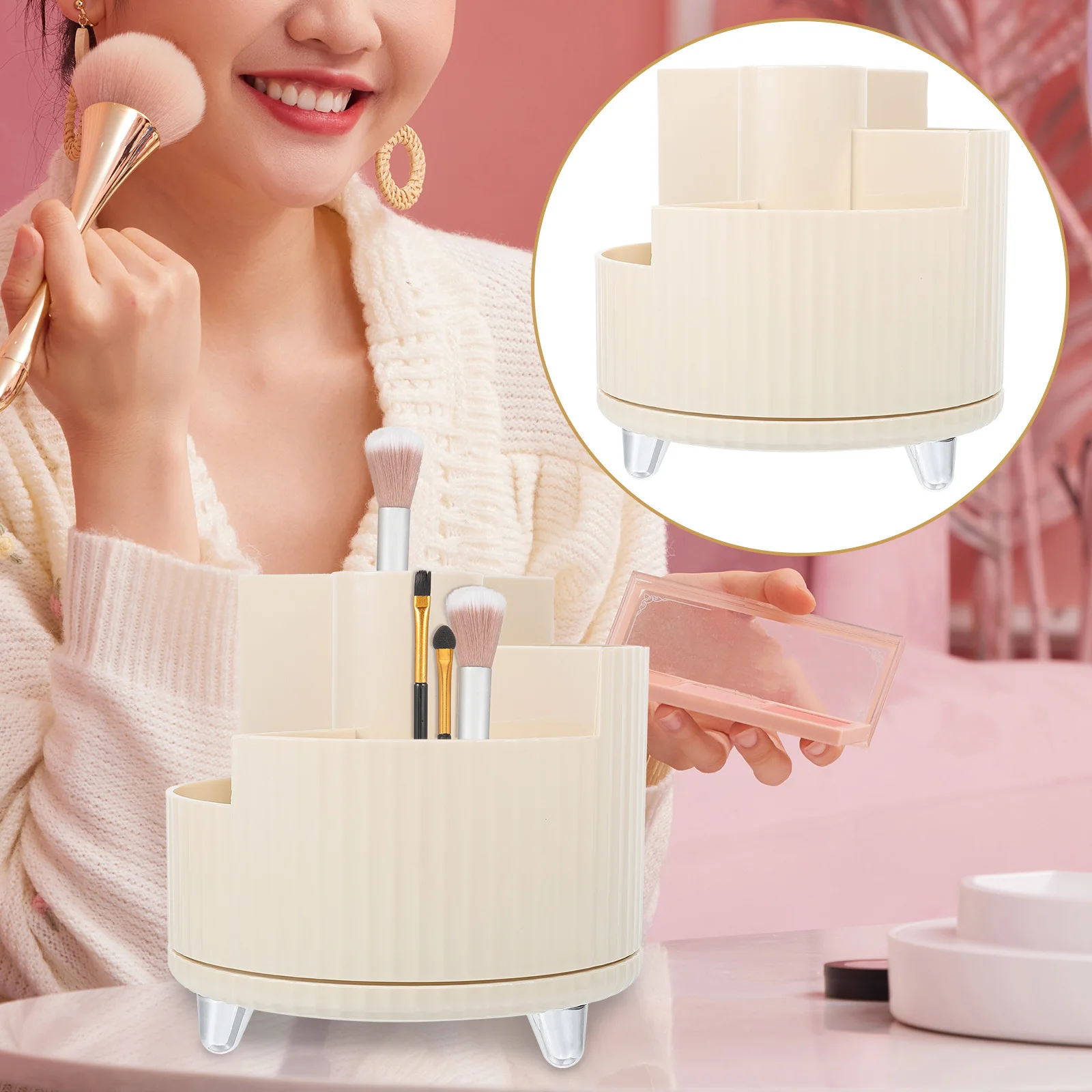 

Makeup Brush Organizer 360-Degree Rotation Desktop Storage Bucket For Cosmetics Pen Container Brush Holder Makeup Vanity