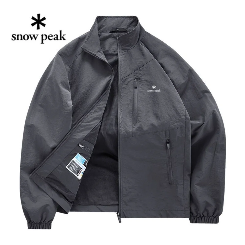 snow peak Men Stand Collar Cargo Jacket Windproof Outdoor Loose Thin Casual Fashion Coat Hiking Camping Daily Wear