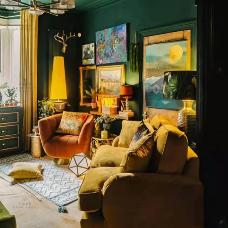 

Retro nostalgic ginger easy to dismantle and wash lazy medieval furniture cocoa bar poof double sofa