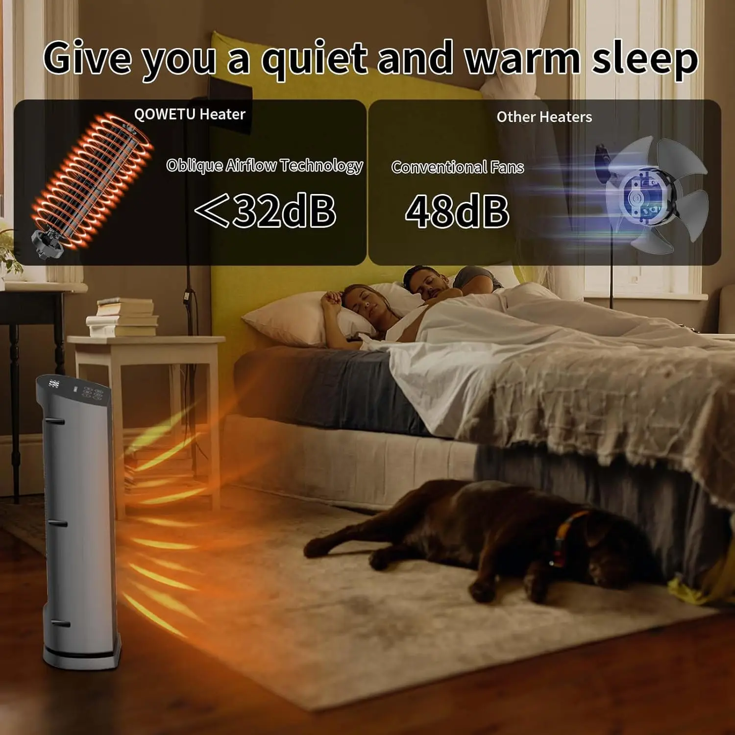 Space Heater for Indoor Use with Remote - 70° Oscillating Tower Electric Heater, 24 Inchs, 12H Timer, 1500W Quiet PTC Ceramic