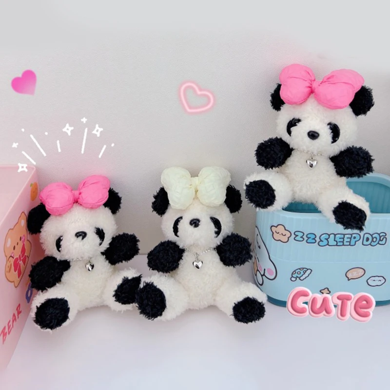 Alla moda Bowknot Panda portachiavi ciondolo adorabile peluche Panda bambola portachiavi per le donne ragazze borsa decorazione accessori regali