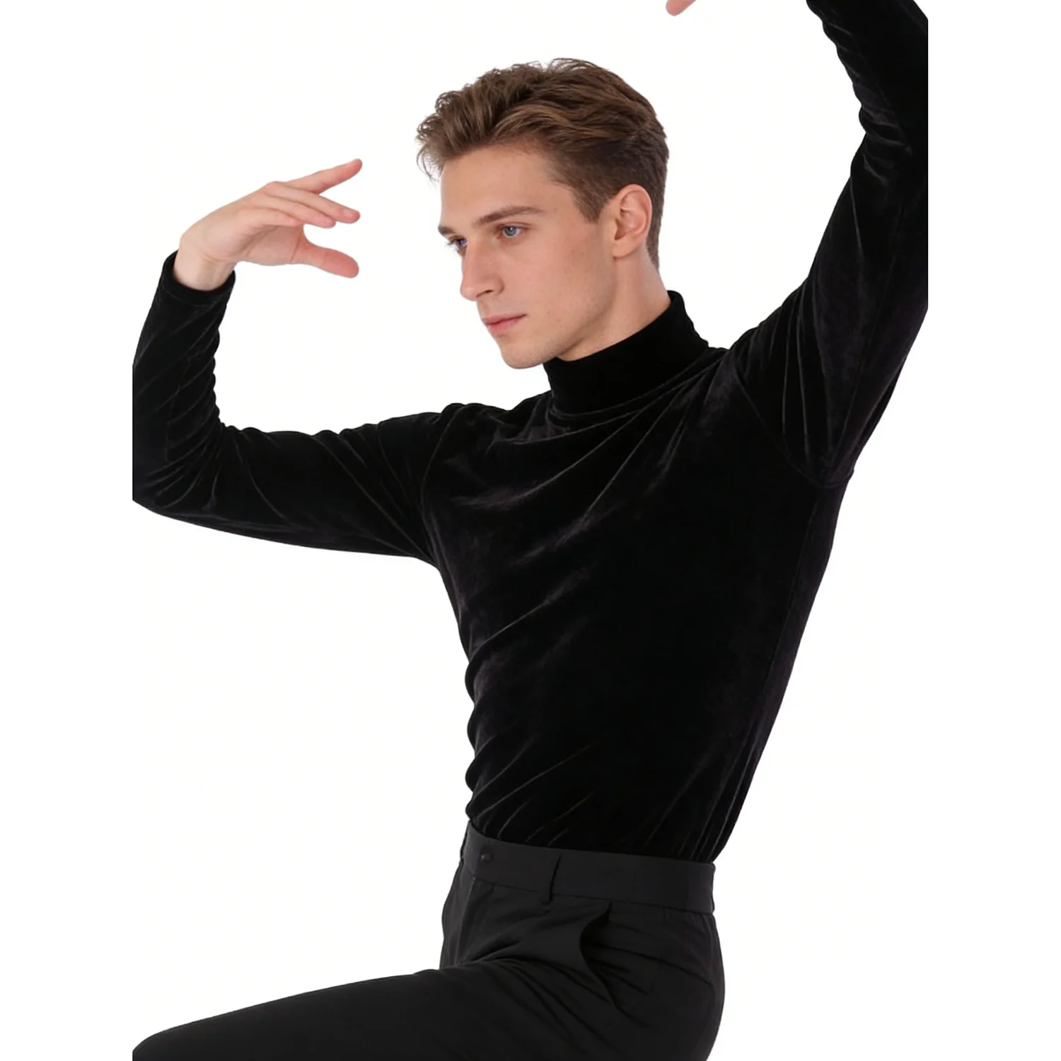 Latin Dance Man Shirts Men Dancewear Latina Velour Dance Top Shirt Black Long Sleeve Latin Practice Clothes Men\'s Stage Costume