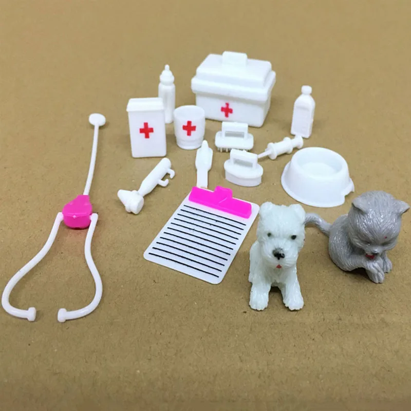 Miniature Items 30cm Nurse Doll with Accessories Dog Set Washing Set Mini Dollhouse for Barbie Princess Toys for Girl Doll