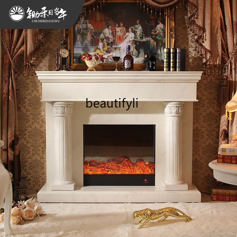 

French retro simulation electronic heating fireplace decorative cabinet marble electric fireplace
