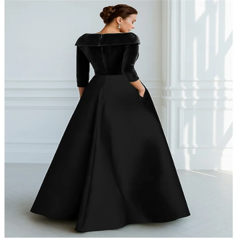 A-Line Floor Length Evening Gown Ball Gown with Overskirt Formal Dress Elegant Color Block High Split Half Sleeve Shirt Collar