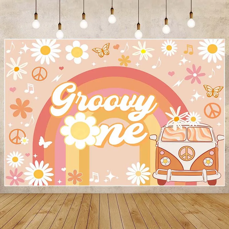 Mocsicka Groovy One Baby Birthday Backdrop Boho Rainbow Daisy Girl 1st Birthday Party Decor Background Newborn Photography Props