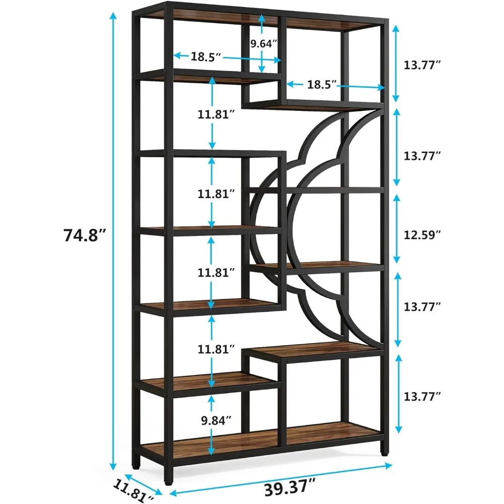 Bookshelf Set of 2, Large Bookcase with Unique Four Leaf Clover Shape Design, Industrial Etagere Display Shelves