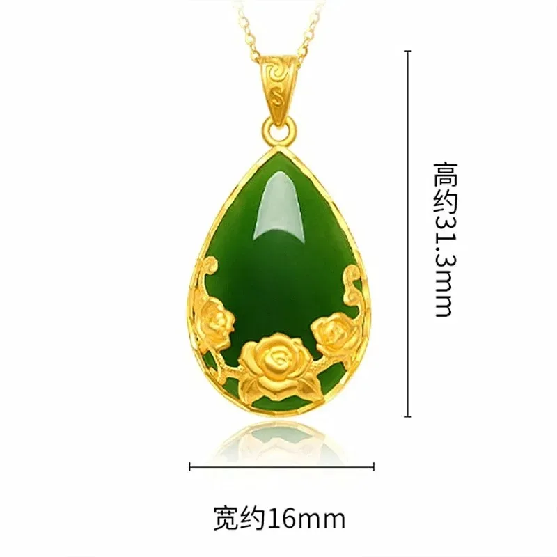 Natural Green Chalcedony Hand Carved Drop Pendant Fashion Boutique Jewelry Green Agate Necklace