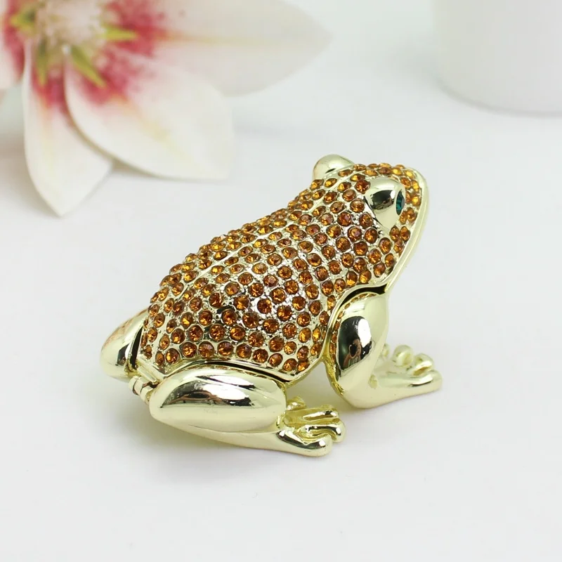 SHINNYGIFTS Crystal Jeweled Frog Trinket Box Hinged Collectible Frog Figurine Decorative Box Ring Holder Hand-Painted view 5