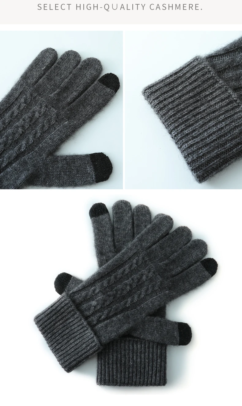 Winter High-Quality 100% Real Cashmere Touch Screen Gloves Women Soft Warm Stretch Knit Mittens Full Finger Guantes Female
