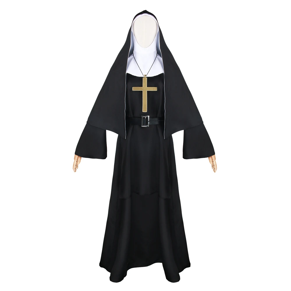 The Nun Halloween Costume Scary Movie  Valak Black Nun Uniform Priest Cross Necklace Halloween Cosplay Outfits for Adults