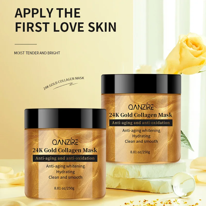 

24K Gold & Collagen Brightening Face Mask 250g Hydrating Facial Care for Glowing Skin, Gentle Overnight Moisture Booster