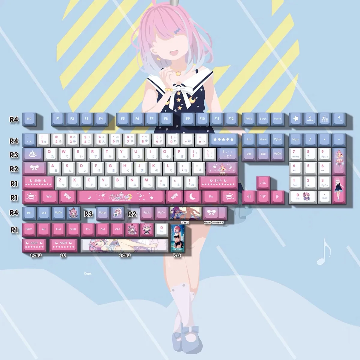 teclas shimemori luna keycaps pbt vtuber hololive chave capa sublimacao de tinta cereja mx eixo interruptor keycap teclado mecanico 132 01