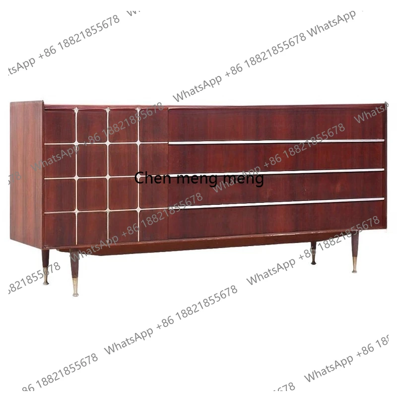 

Medieval dining side cabinet luxury villa locker light luxury solid wood wabi sabi decorative cabinet