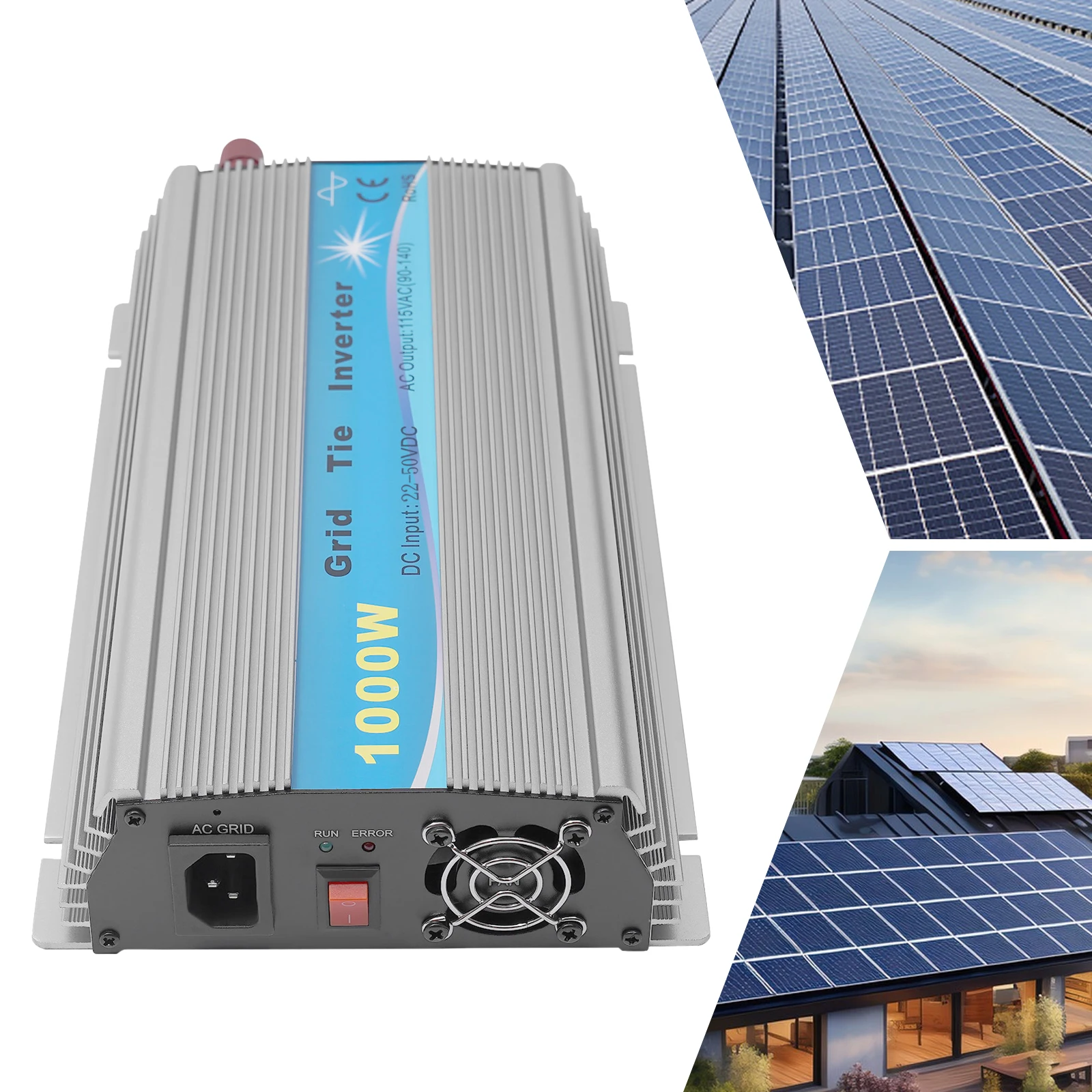 

1000W Grid Tie Inverter MPPT Pure Sine Wave DC22-50V Solar Input AC90-140V Output for 36V Solar Panel for Grid-Connected Power