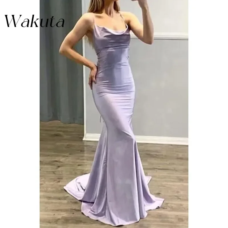 

Wakuta винтажное платье русалки с открытой спиной для подружки невесты Vestidos шелковые атласные бретельки длинные вечерние платья для выпускного вечера для женщин формальные