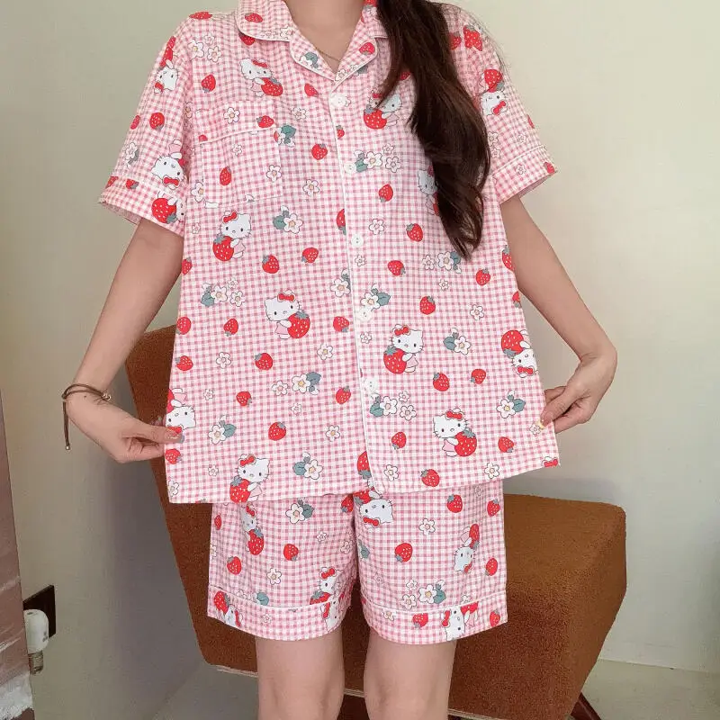 

Женский пижамный комплект Hello Kitty Kawaii — домашняя одежда с героями мультфильмов аниме и уютный домашний наряд, милый подарок на день рождения для девочек-подростков
