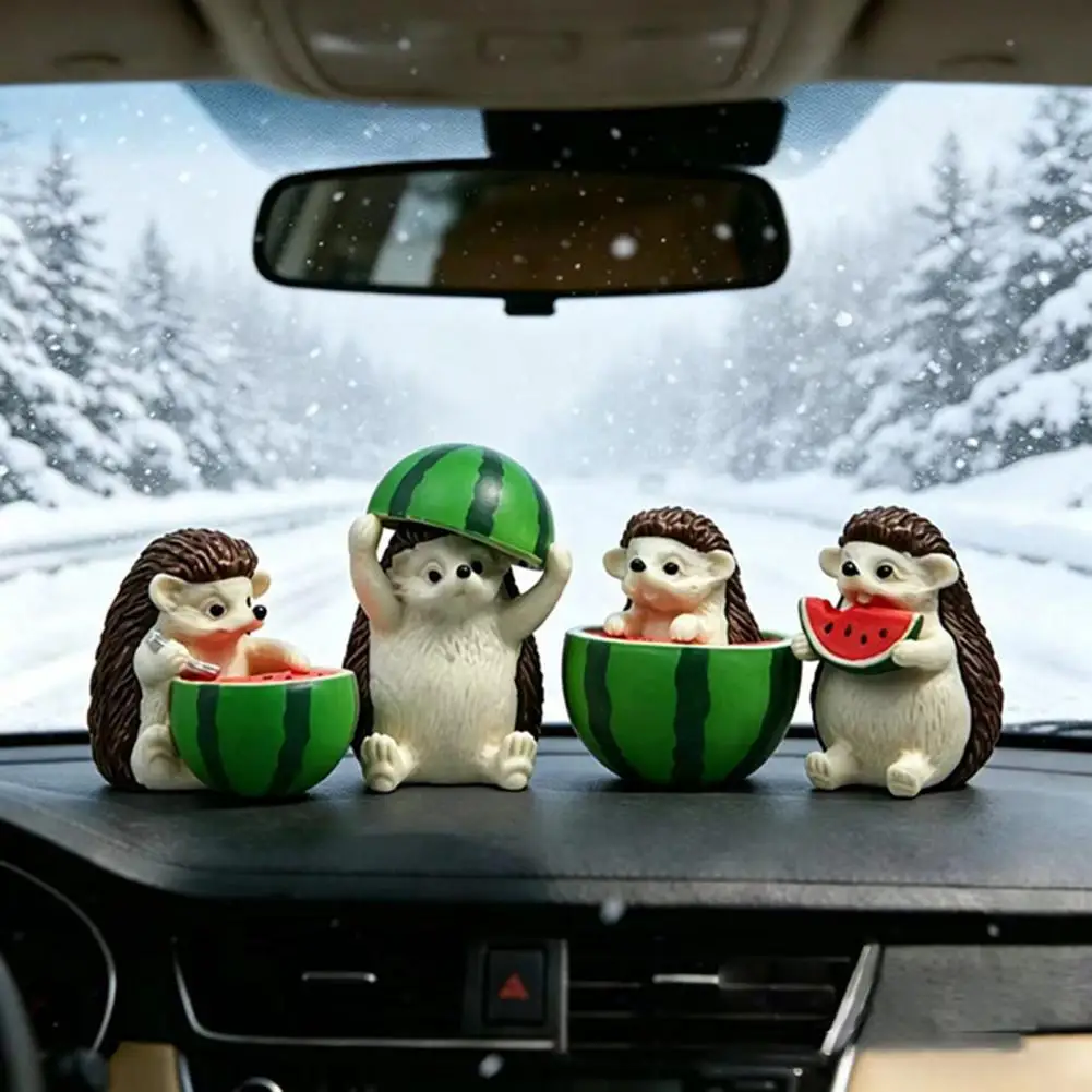 4 Pcs Healing Animal Figurine Mini Hedgehog Figurine Cute Watermelon Hedgehog Ornament Collectible Miniature Animal Figures for