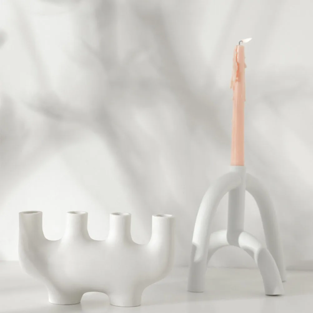 

1Pcs Ceramic Candleholder White Simple Candlestick Decorative Holder Desk Decor Wedding Holder