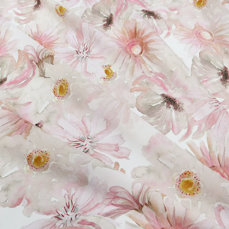 High Quality Pastel Calliopsis Anti-Wrinkle Silk Jianhongcrepe Silkworm Silk Fabric Clothing Shirt Cloth
