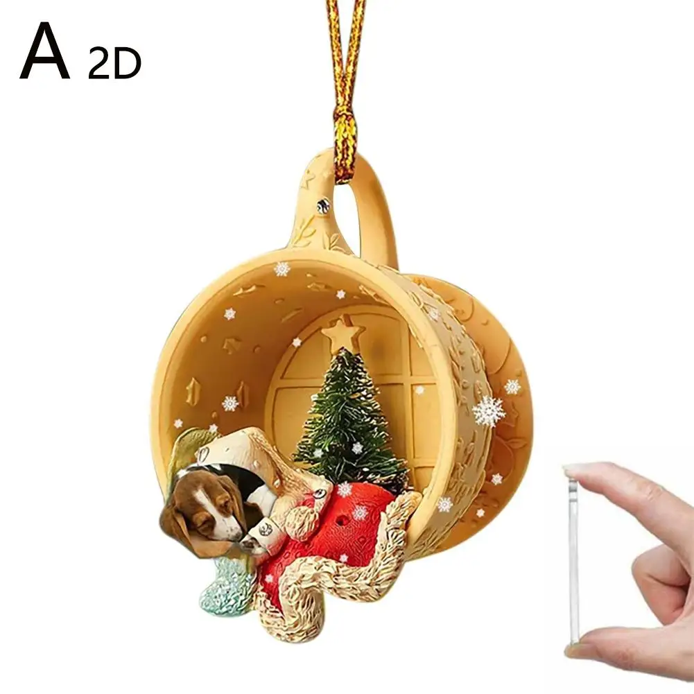 Christmas Tree Pendant Acrylic Sleeping Dog Pendant Supplies Mirror Home Pendant Decor Dachshund Rearview Car Party H6P4