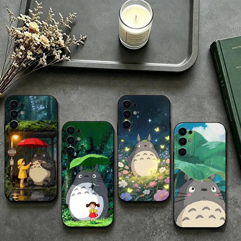 Cute character T-Totoro Phone Case For Samsung S26,25,24,23,22,30,21,10,9,Ultra,Plus,Lite Black Soft Case