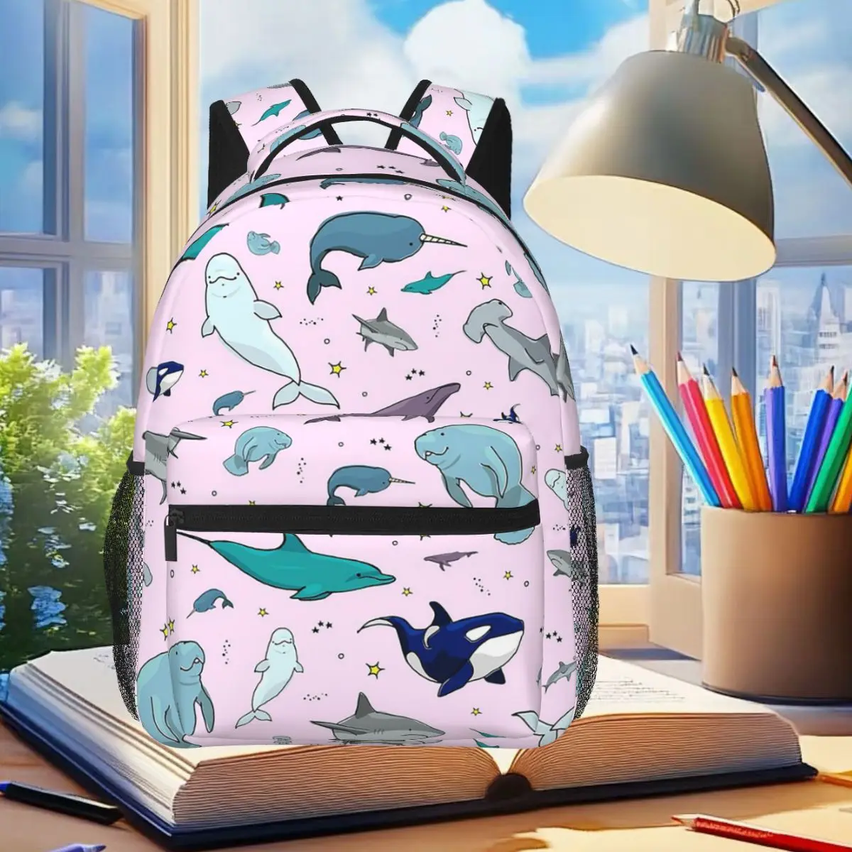 

Ocean In Pink Student Backpack School Bag Hiking Travel Daypack for Men Women Fashion Bookbag Shoulder Bags