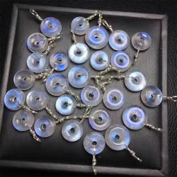 Collar de piedra de luna azul Natural para mujer, 4 piezas, botón de seguridad, Jade, Donut, bricolaje, joyería romántica, regalo de vacaciones