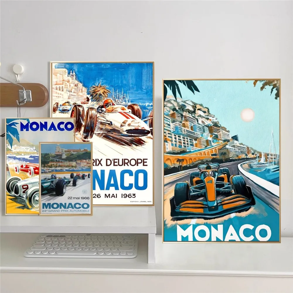 Affiches et College de courses de voitures Monaco Masters F1, autocollant en papier imperméable, affiches de café et de bar, autocollants muraux,