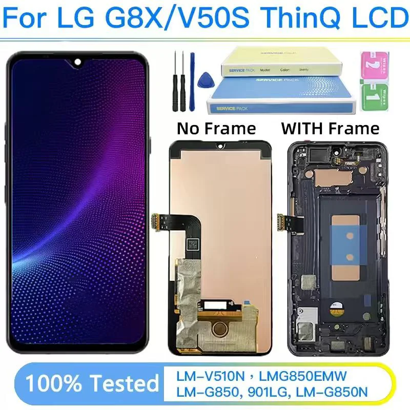6,4 "AMOLED para LG G8x V50s LMG850EMW LM-V510N LCD para LG G8X V50S ThinQ LCD Digitalizador de pantalla táctil con marco