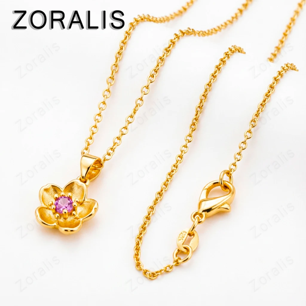 18K Gold Pink Purple Peach Blossom Necklaces For Women Luxury Quality Jewelry Free Shipping Offers Jewellery