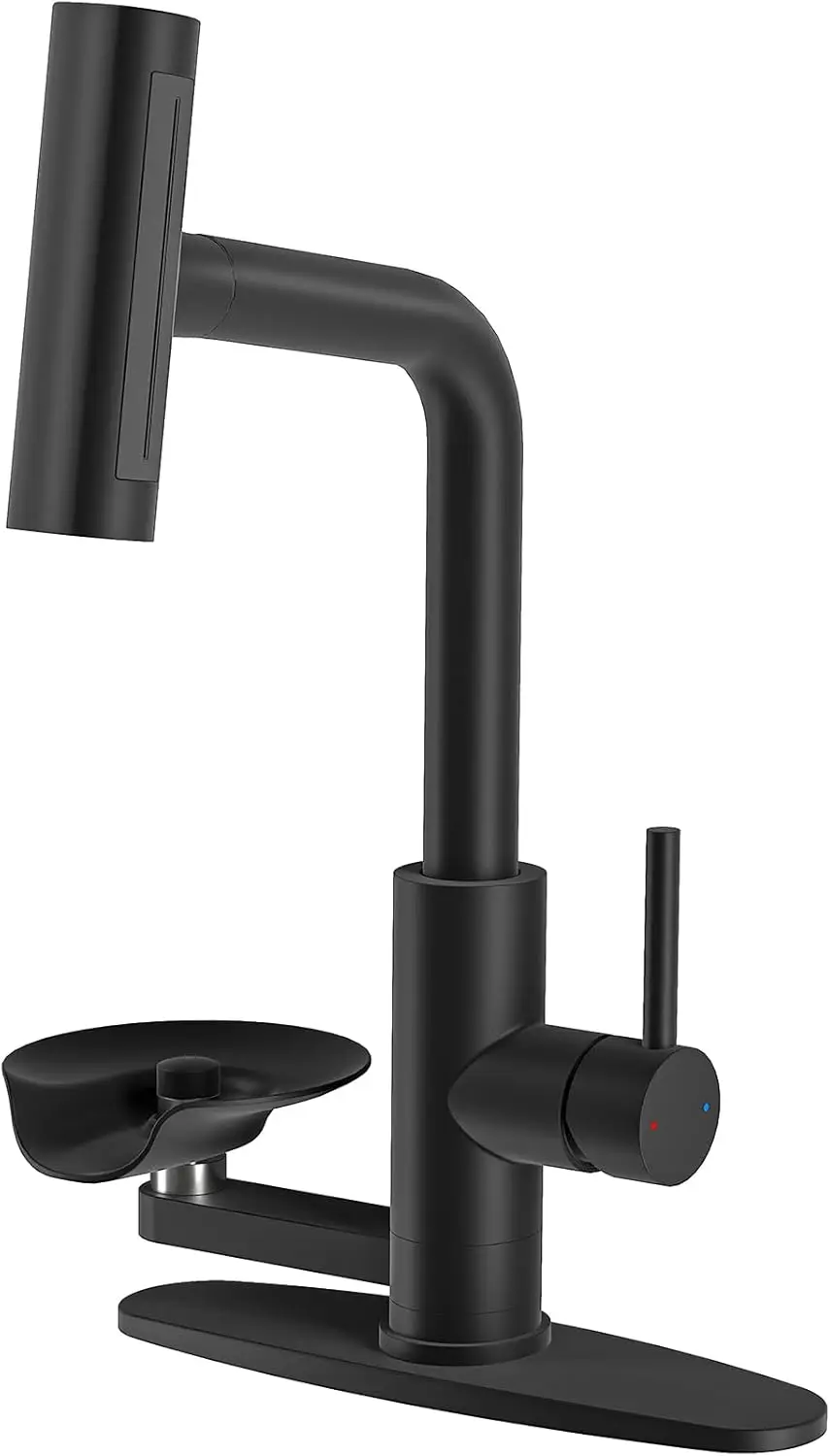 

Pull Down Kitchen Faucet with Cup Washer, Single Handle 3 Hole Sink Mixer Tap with Sprayer, Black